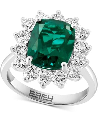 Effy Effy® Lab Grown Emerald (3-3/4 Ct. T.w.) & Lab Grown Diamond (1-3/8 Ct. T.w.) Halo Ring In 14k White Gold - Green