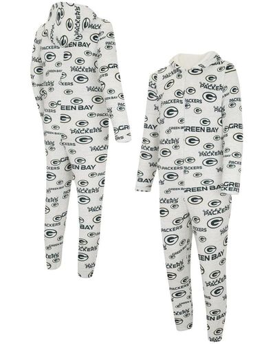 Concepts Sport Green Bay Packers Allover Print Docket Union Full-zip Hooded Pajama Suit - White