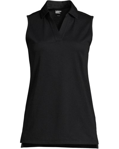 Lands' End Plus Size Performance Pique Sleeveless Polo T-shirt - Black