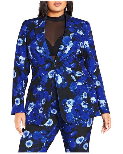 City Chic Plus Size Kiara Print Jacket - Blue