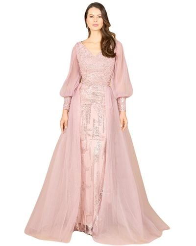 Lara Long Sleeve Lace Gown - Pink