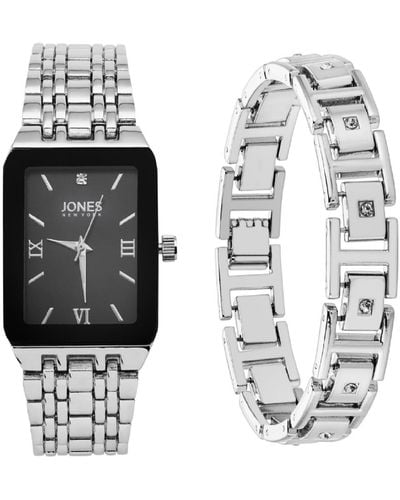 Jones New York Analog Shiny Silver-tone Metal Watch 31mm Bracelet Gift Set - White