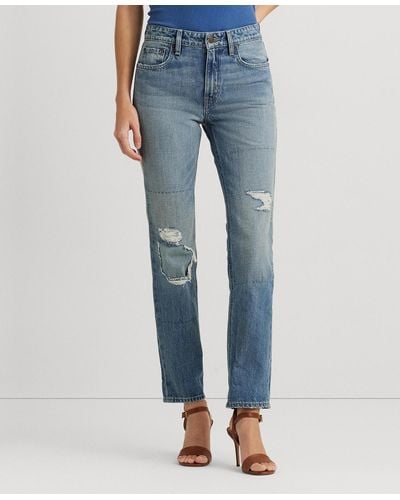 Lauren by Ralph Lauren High-rise Ripped Straight Ankle Jeans - Blue
