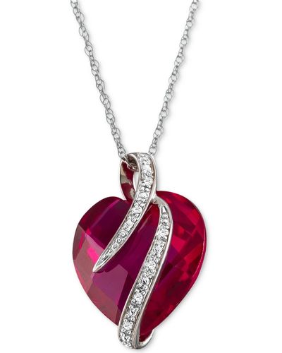 Macy's Lab-created Ruby (10-3/4 Ct. T.w.) & White Sapphire Accent Heart Pendant Necklace In Sterling Silver - Red