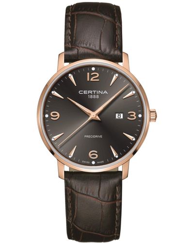 Certina Swiss Ds Caimano Brown Leather Strap Watch 39mm - Gray