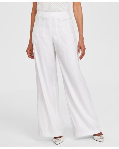 INC International Concepts High-rise Pleated Wide-leg Linen Pants - White