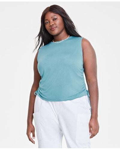 Macy's On 34th Trendy Plus Size Cinched Muscle Tee - Blue