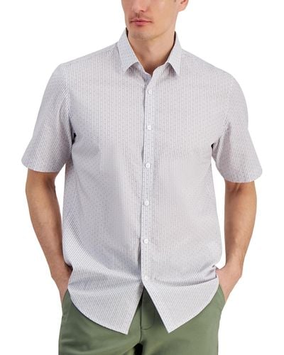 Alfani Regular-fit Yarn-dyed Stripe Clip Dobby Button-down Shirt - Gray