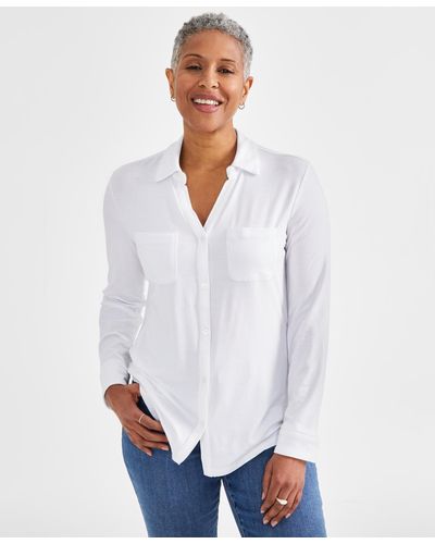 Style & Co. Button-down Knit Shirt - White