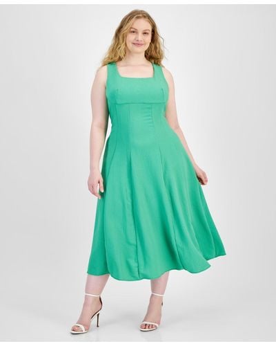 Taylor Plus Size Square-neck A-line Dress - Green