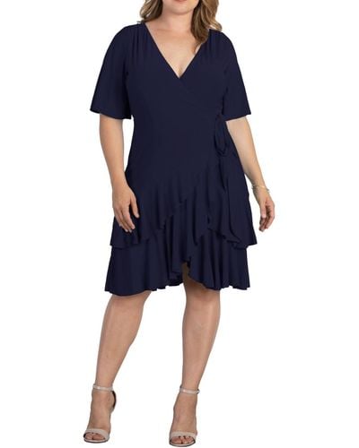 Kiyonna Plus Size Miranda Ruffle Wrap Dress - Blue