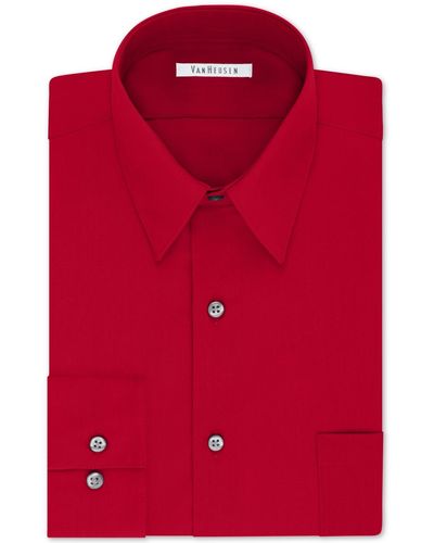 Van Heusen Big & Tall Classic/regular Fit Wrinkle Free Poplin Solid Dress Shirt - Red
