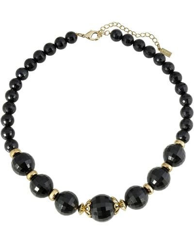 2028 Gold-tone Beaded Strandge 16" Adjustable Necklace - Black