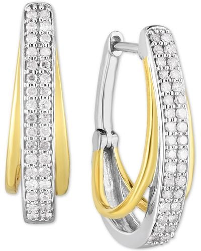 Macy's Diamond Double Row Hoop Earrings (1/3 Ct. T.w.) - Metallic