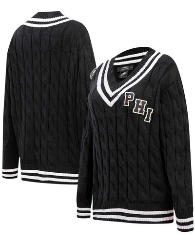 Pro Standard Philadelphia Eagles Prep V-neck Pullover Sweater - Black