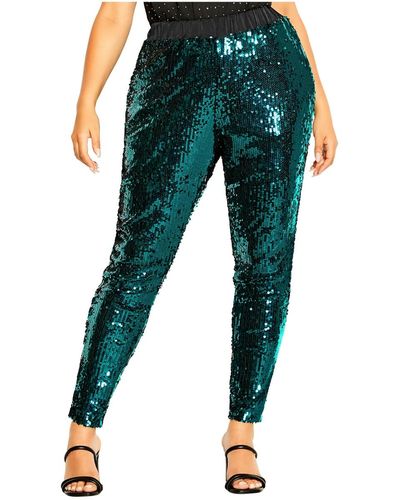 City Chic Plus Size Sequin Party Pant - Green