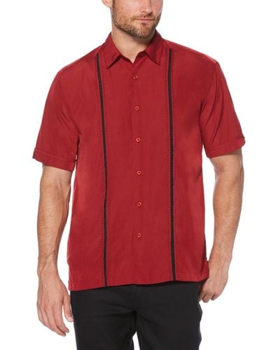 Cubavera Big & Tall Stripe Short Sleeve Shirt - Red