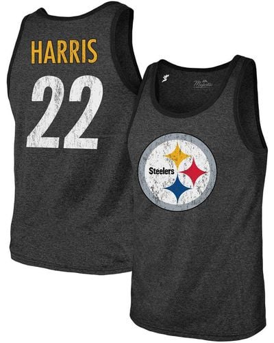 Majestic Threads Najee Harris Pittsburgh Steelers Player Name And Number Tri-blend Tank Top - Black
