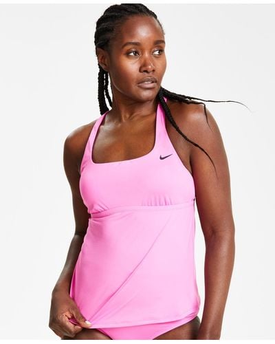 Nike Essential Square Neck Racerback Tankini Top - Pink