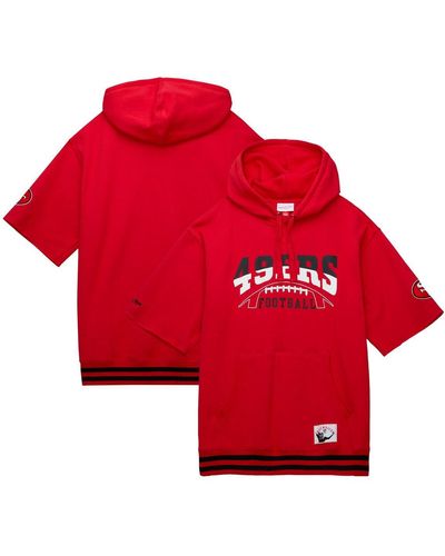Mitchell & Ness San Francisco 49ers Pre-game Short Sleeve Pullover Hoodie - Red