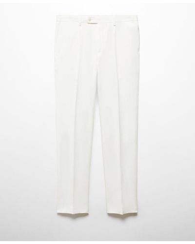 Mango Slim Fit Cotton And Linen Suit Pants - White
