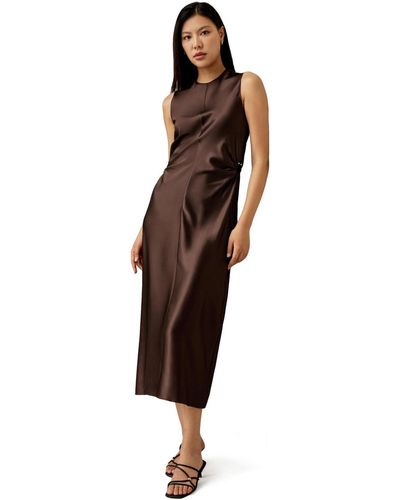 LILYSILK Sleeveless A-line Silk Dress - Brown