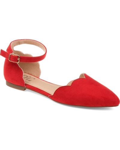 Journee Collection Lana Scalloped Edge Ankle Strap Flats - Red