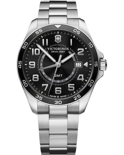 Victorinox Fieldforce Classic Gmt Stainless Steel Bracelet Watch 42mm - Gray
