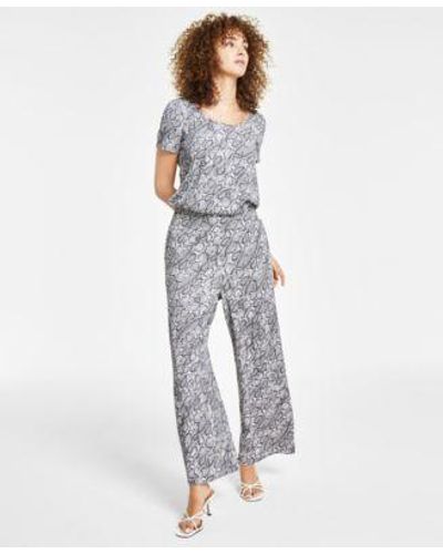 BarIII Petite Jess Animal Print Top Wide Leg Pants Created For Macys - Gray