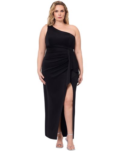 Xscape Plus Size One-shoulder Long Ruffle Dress - Black