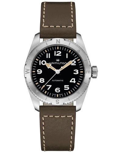 Hamilton Swiss Automatic Khaki Field Expedition Leather Strap Watch 37mm - Gray