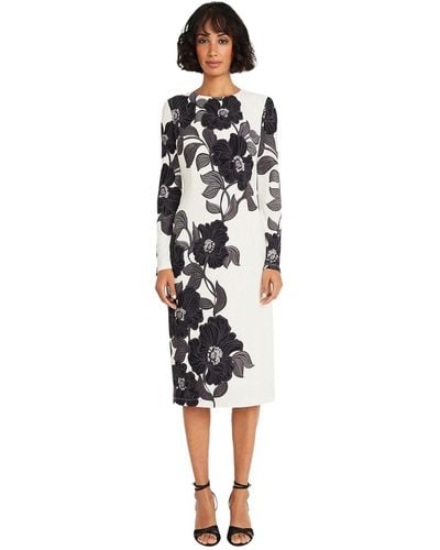 Maggy London Floral Long-sleeve Midi Dress - White