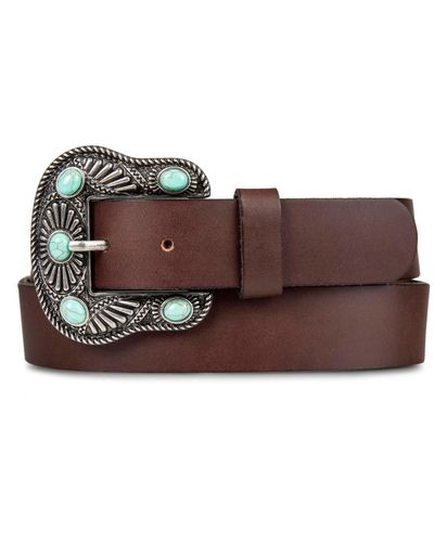 Lucky Brand Turquoise Studded Western Buckle Belt - Brown