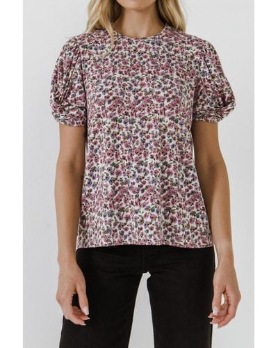 Free the Roses Floral Twist Sleeve Detail Knit Top - Multicolor