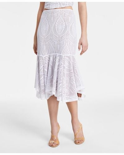 Guess Amera Lace Asymmetric-hem Midi Skirt - White