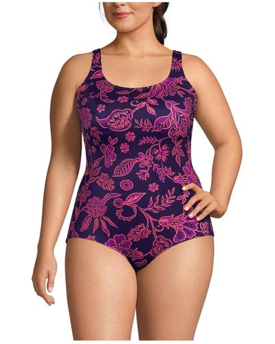 Lands' End Plus Size Chlorine Resistant Tugless One Piece Swimsuit Soft Cup - Purple