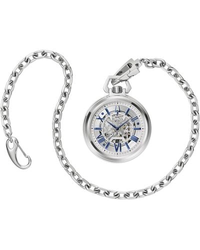 Bulova Automatic Classic Sutton Stainless Steel Chain Pocket Watch 50mm - White
