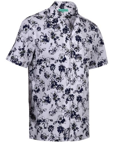 Mio Marino Hawaiian Print Cotton Dress Shirts - Blue