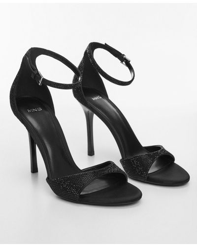 Mango Rhinestone Detail Heeled Sandals - Black