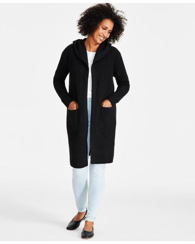 Style & Co. Hooded Open-front Duster Cardigan - Black