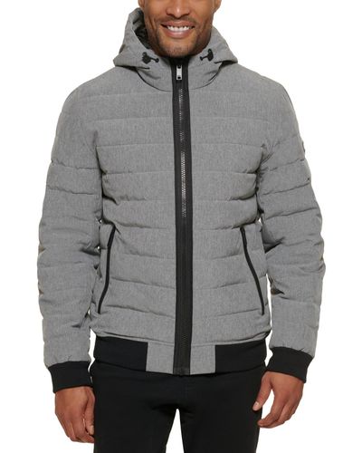 DKNY Quilted Hooded Bomber Jacket - Gray