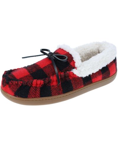 Izod Brooklyn Buffalo Plaid Material Moccasin Slippers - Red