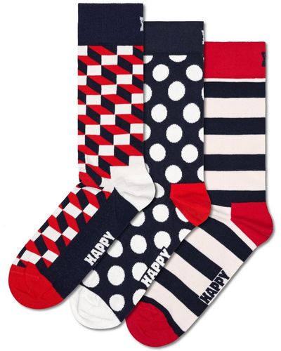 Happy Socks 3-pack Classic Filled Optic Socks - Red