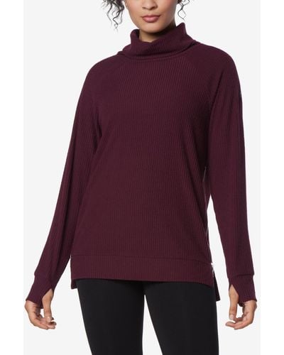 Marc New York Andrew Marc Sport Long Sleeve Brushed Rib Pull Over Top - Purple