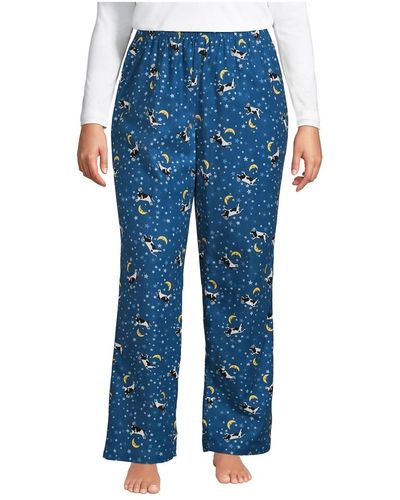Lands' End Plus Size Print Flannel Pajama Pants - Blue