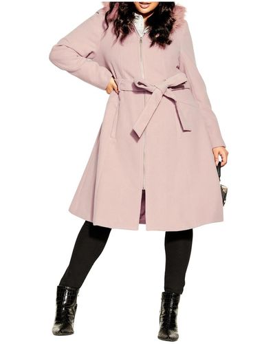 City Chic Plus Size Miss Mysterious Coat - Pink