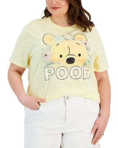 Disney Trendy Plus Size Pooh Floral Graphic T-shirt - Yellow
