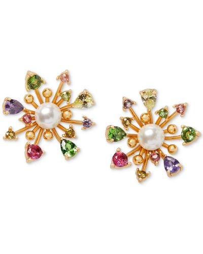 Kate Spade Gold-tone Color Cubic Zirconia & Imitation Pearl Flower Stud Earrings - Metallic