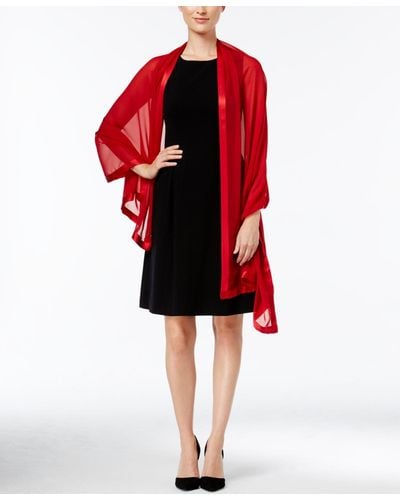 Calvin Klein Elegant Satin-trim Chiffon Evening Wrap - Red