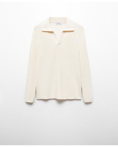 Mango Knit Cotton Polo Shirt - White